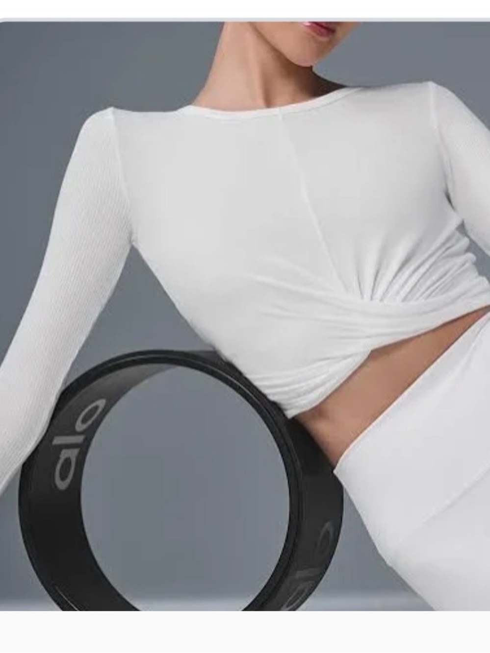 ALO Yoga White Twist-Front Long Sleeve Crop Top